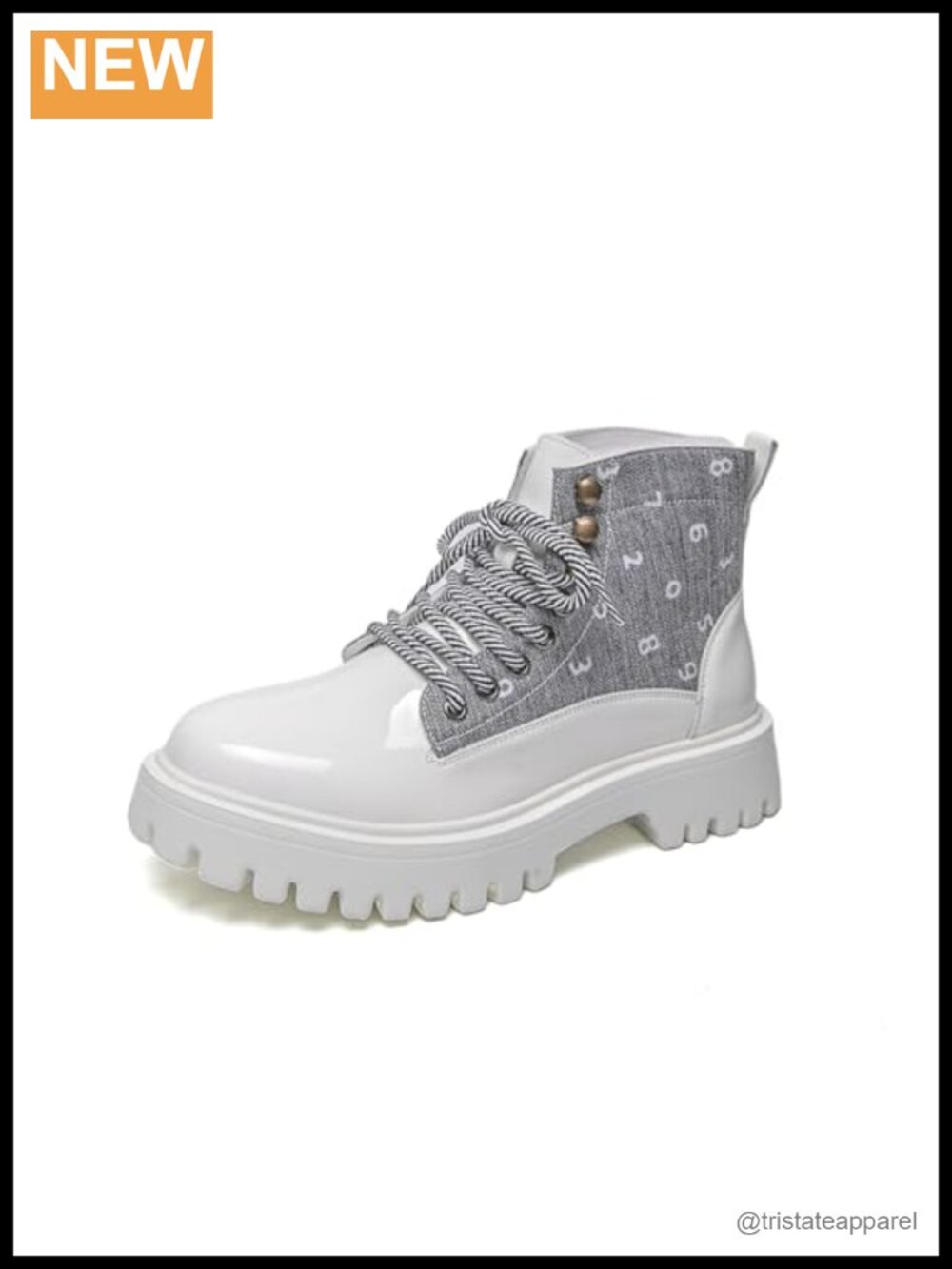 Men's Patent Leather Two Tone Lace Up High Top Platform Combat Boots Chunky Lug